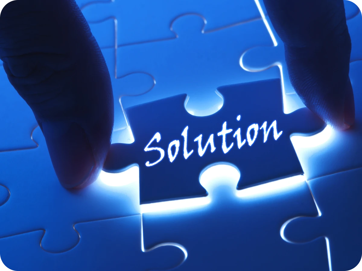 Blue puzzle piece with "Solution" text